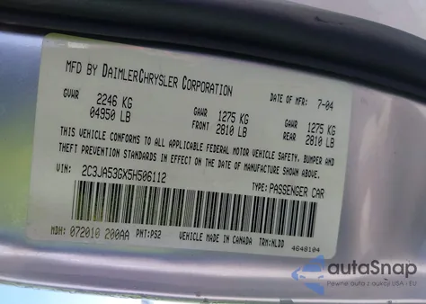 2005 Chrysler 300 Touring from USA, damaged, VIN 2C3JA53GX5H506112